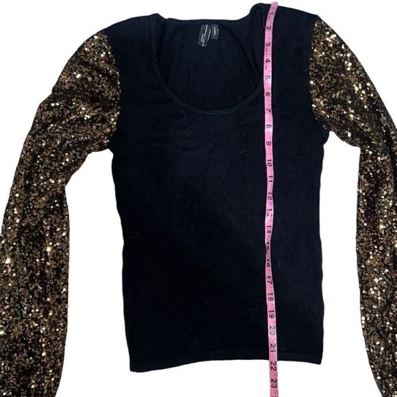 Anthropologie | Anthro Bl-nk Gold Sequin Sleeve Black Sweater Holiday size XS - Picture 8 of 10